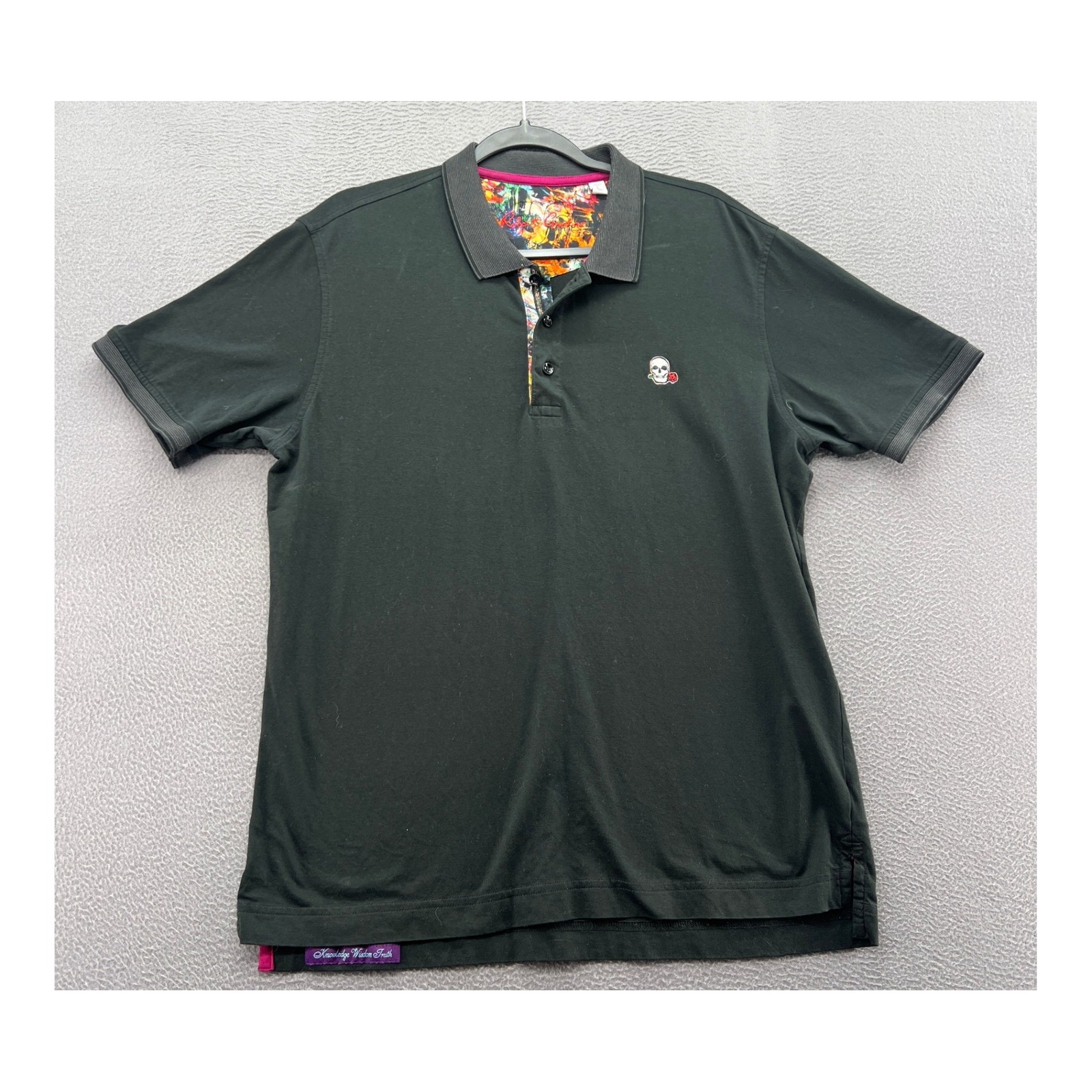 Robert Graham Shirt Mens L Classic Fit Polo Shirt Black Skull Rose Embroidery